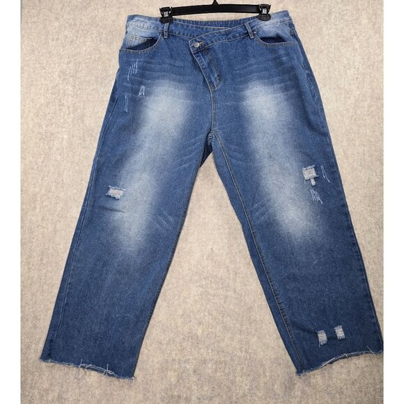 No Brand Detected Pants - Blue Denim Distressed Jeans Womens Relaxed Fit Size 5XL Cotton Polyester